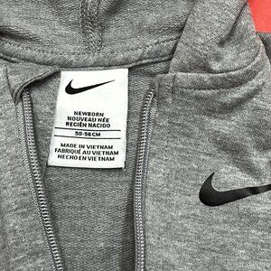 NIKE Newborn Baby Boy Girl Unisex Gray Hooded Zip Coverall Romper Clothes Outfit